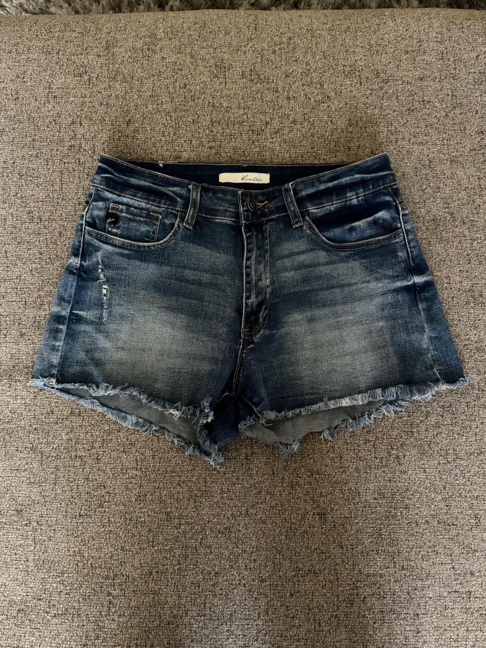 KanCan Dark Blue Distressed Frayed Hem Denim Shorts